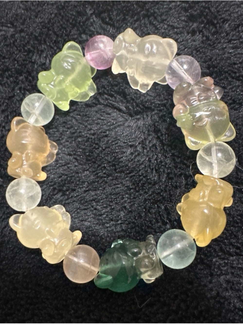 Fluorite lucky cat  multicolor Bracelet